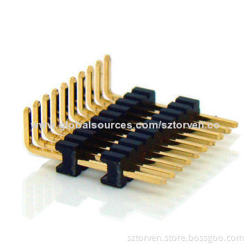 Pin Headers, 1.27mm Pitch, Single Row, Right Angle Dip Type, Stack-able Insulator
